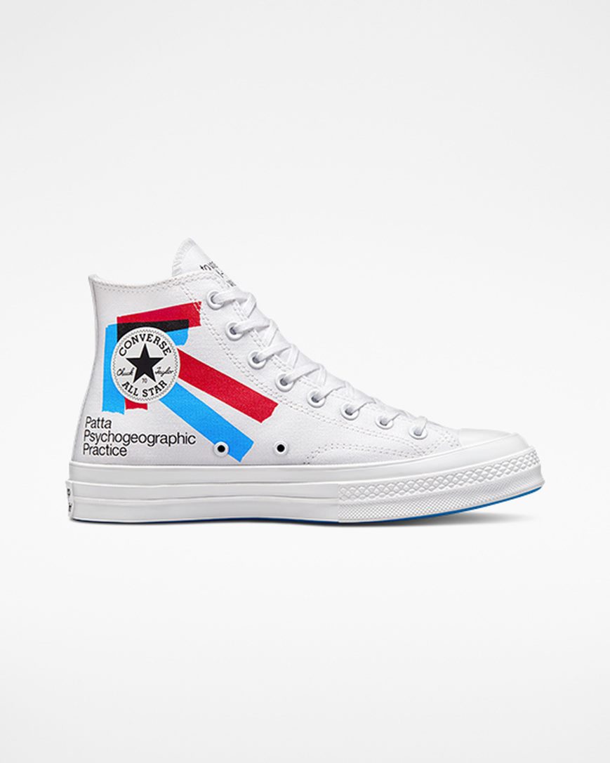 Tenis Converse x Patta x Experimental Jetset Chuck 70 Cano Alto Masculino Branco Vermelhas Azuis | PT V081037